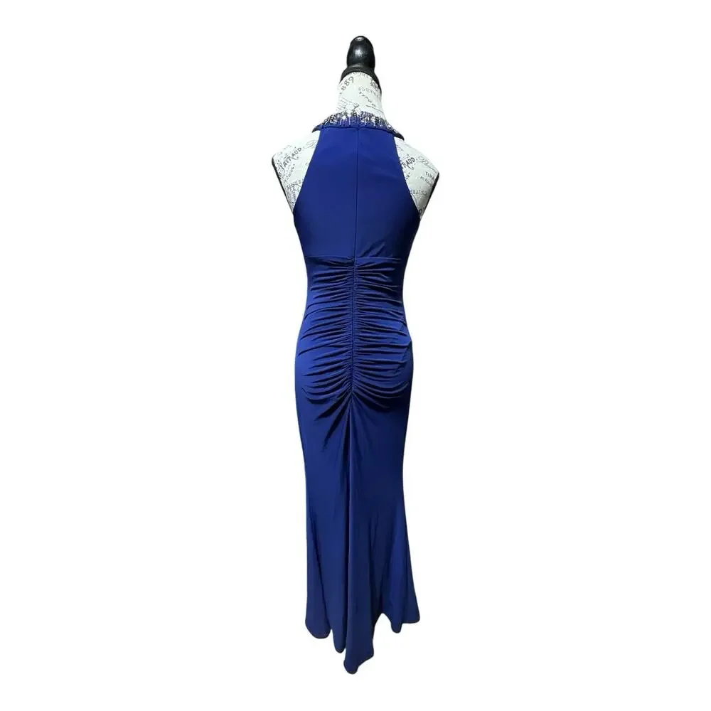 XSCAPE Royal Blue Body Contour Beaded Maxi Dress Size 2 - Picture 3 of 4